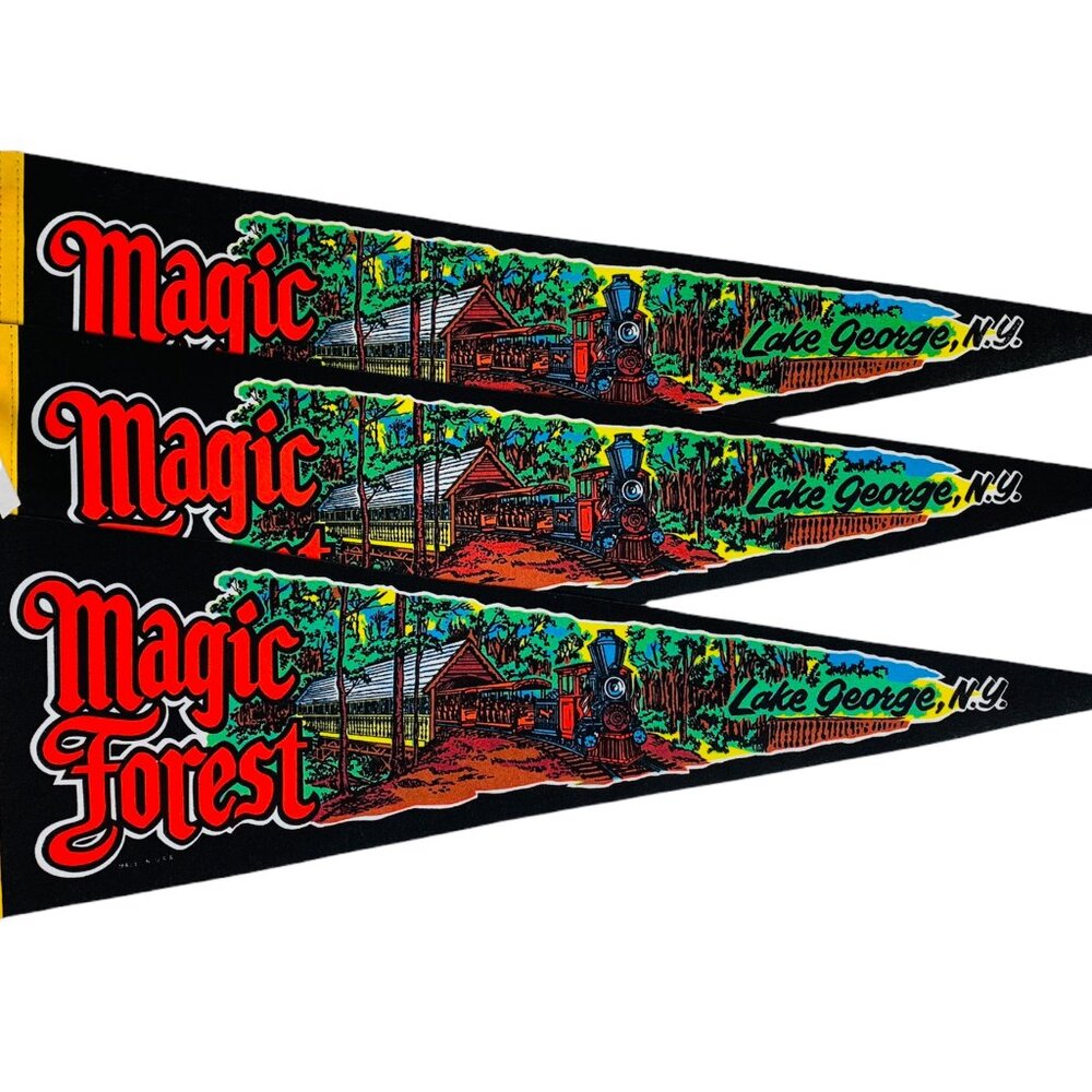 Vintage Magic Forest Amusement Park Lake George NY Black Pennant | 2 LEFT! - Picture 2 of 9